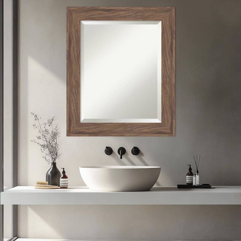 Pia Medium Brown Beveled Framed Bathroom Vanity Wall Mirror - Pia Medium Brown