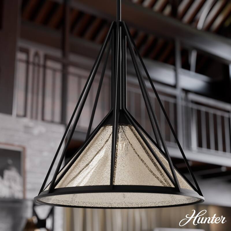 Hunter Rafner Pendant with Mercury Glass, Geometric, Industrial, Craftsman, Kitchen, Dining Room, Entry, Kitchen Island - 17" Large - Natural Iron