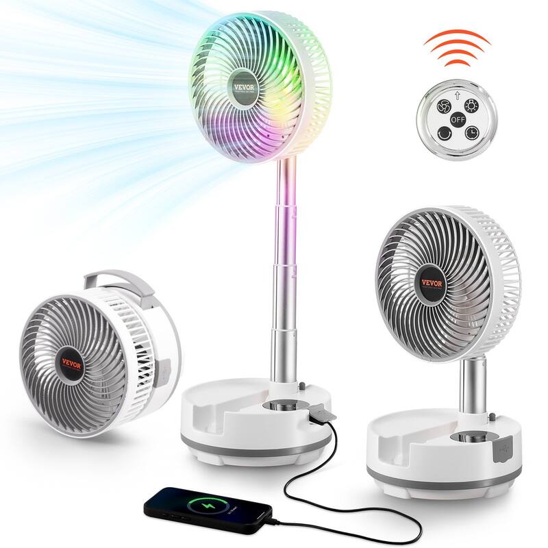 8-Speed Battery Operated Fan with Remote Control Adjustable Height and Auto Rotation for Indoor or Outdoor Use