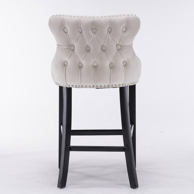 Roomfitters Velvet Wing-Back Bar Stools Set of 2, Tufted Upholstered Counter Chairs with Nailhead Trim and Wooden Legs