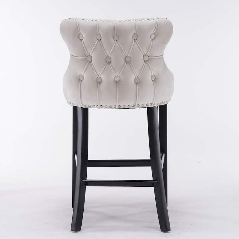 Wing-Back Barstools with Button Tufted Decoration and Wooden Legs, Leisure Style Bar Chairs,Bar stools, Set of 2