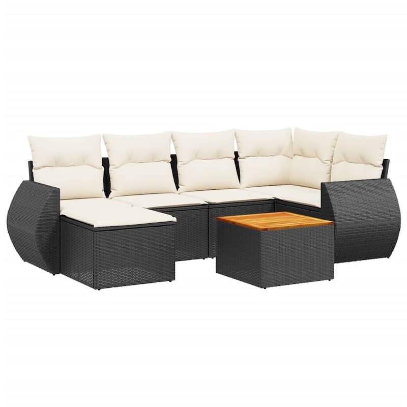 vidaXL Patio Sofa Set with Cushions Outdoor Furniture 7 Piece Poly Rattan - 24.4 x 24.4 x 27.2