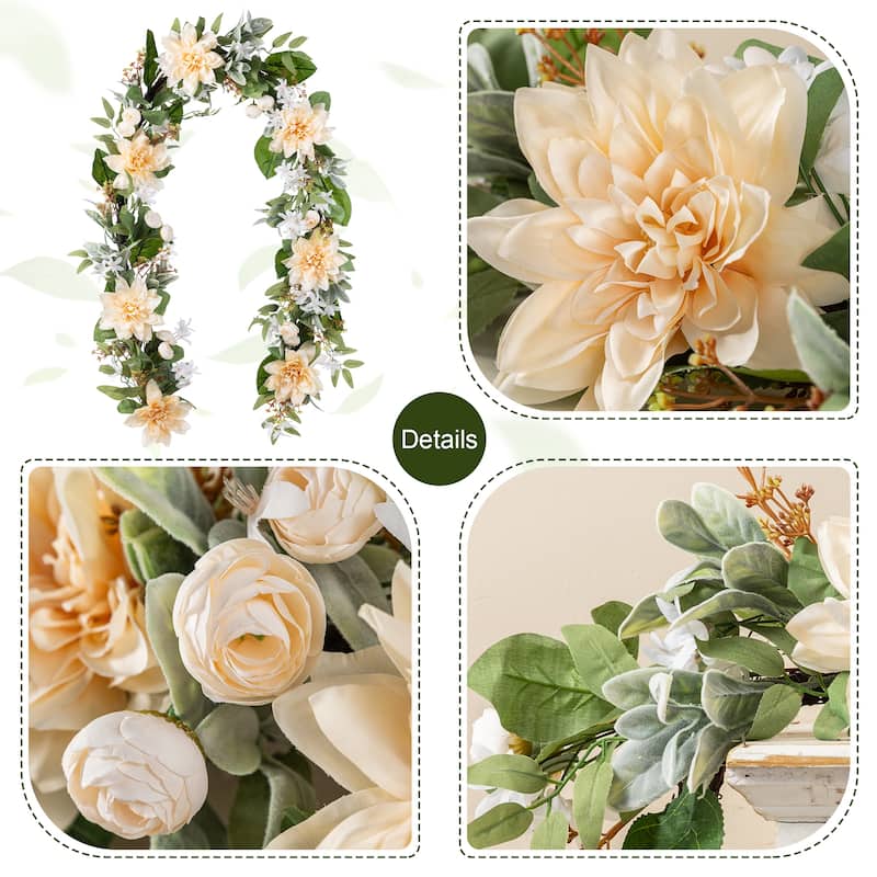 Glitzhome Peach Dahlia Floral Wreath Teardrop Garland