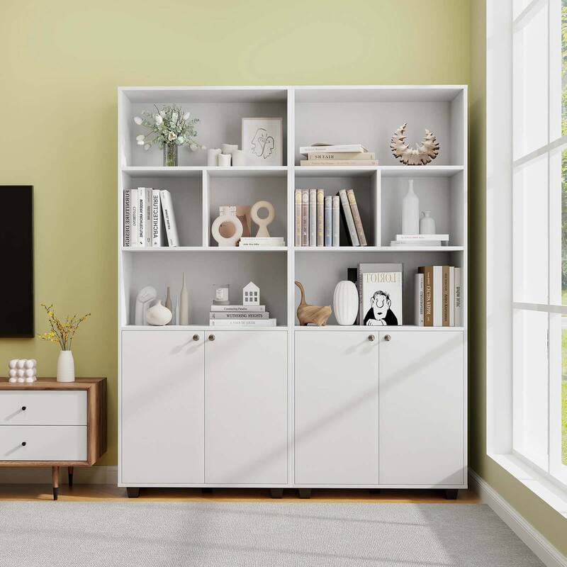Costway 66" Tall Home 5 Tier Free Standing Bookshelf 2-Door Storage - See Details