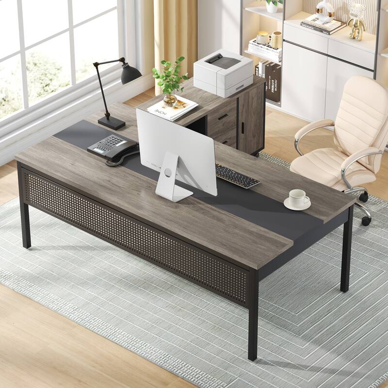 71 Inch Long Office Desk with Drawers & Mobile File Cabinet, L-Shaped Executive Desk with Storage for Home Office