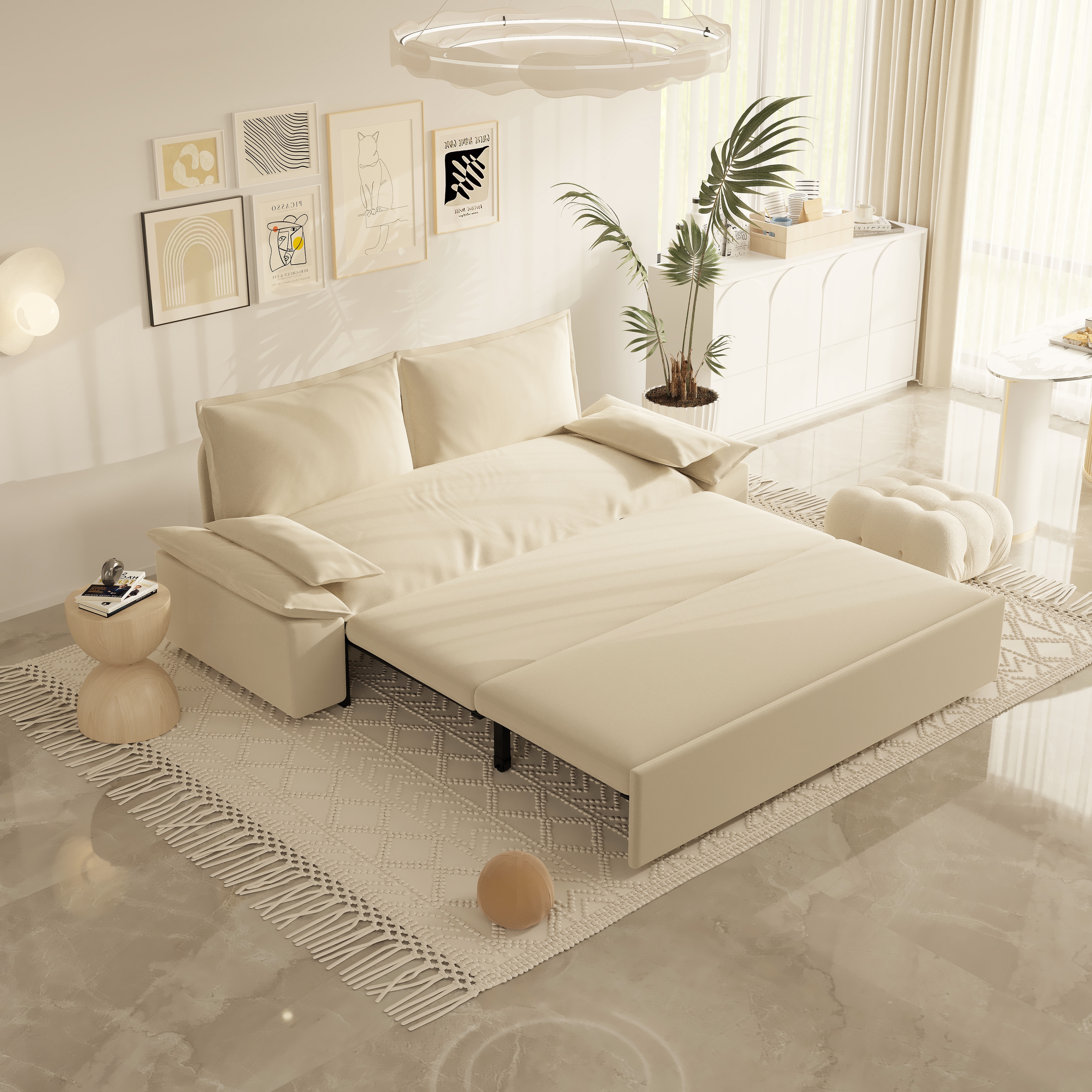 70.1 Queen Pull out Sofa Bed 3 in 1 Velvet Convertible Sleeper Sofa