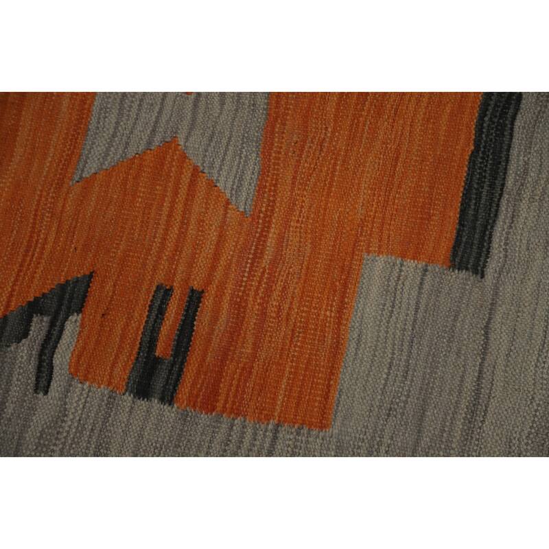 Hand Woven Oriental 100% Wool Carpet Southwestern Tribal Greys & Charcoal Kilim Area Rug - 7' 8'' X 5' 0''