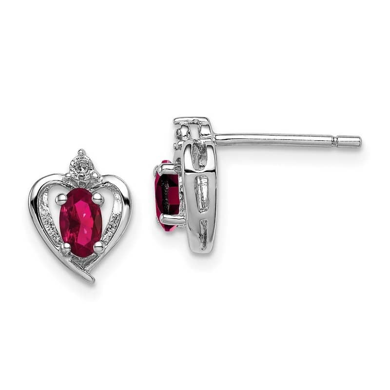 Curata 925 Sterling Silver Polished Open back Post Earrings Created Ruby and Diamond Earrings - 10x7mm Wide