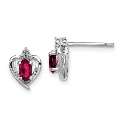 Curata 925 Sterling Silver Polished Open back Post Earrings Created Ruby and Diamond Earrings - 10x7mm Wide