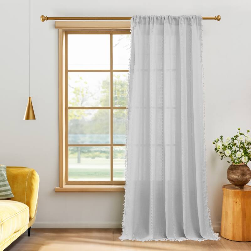 Deconovo Boho Sheer Curtain with Tassels & Embroidery 1 Panel