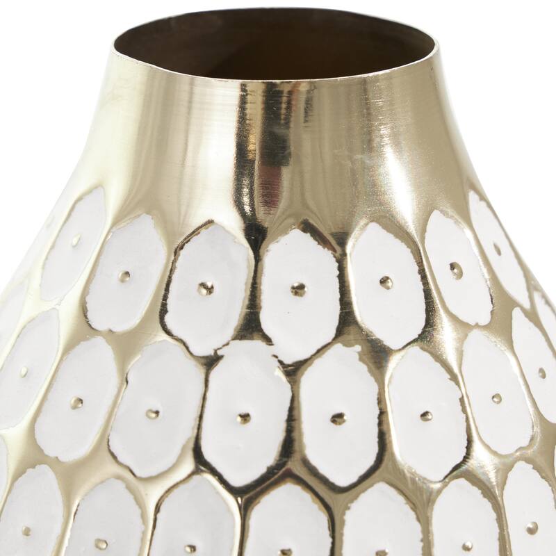 Metal Geometric Geometric Dot Decorative Vase with White Accents - Gold - Roche River Decor