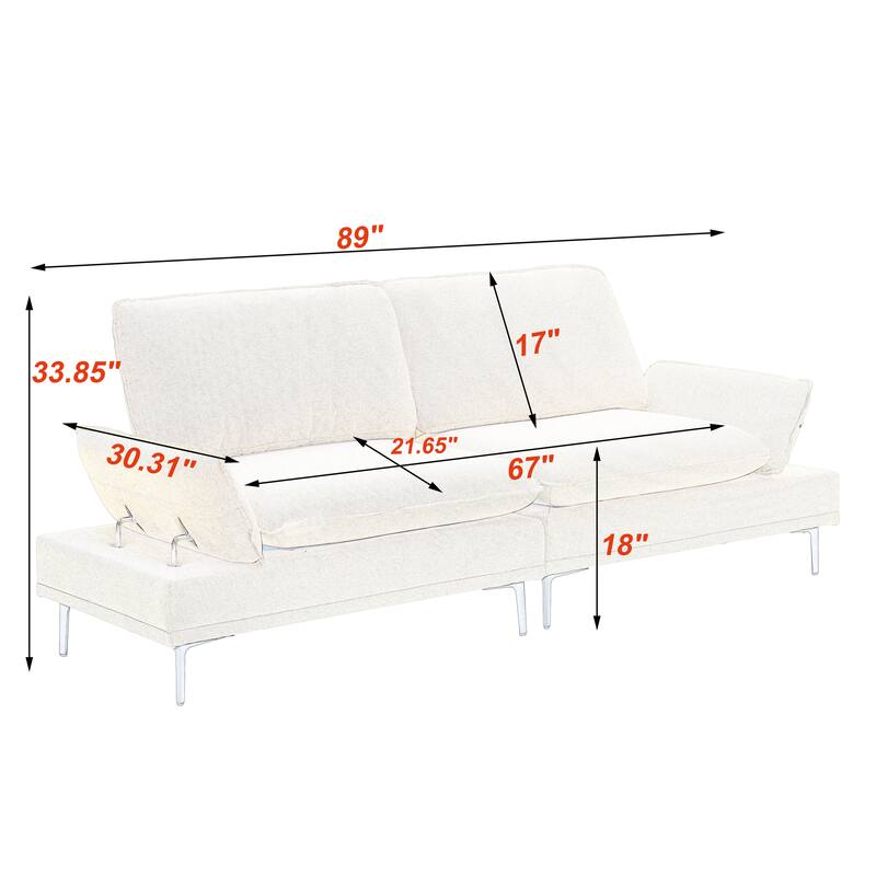 89-Inch Light Grey Polyester Blend Sofa with Easy Assembly and Comfort Features