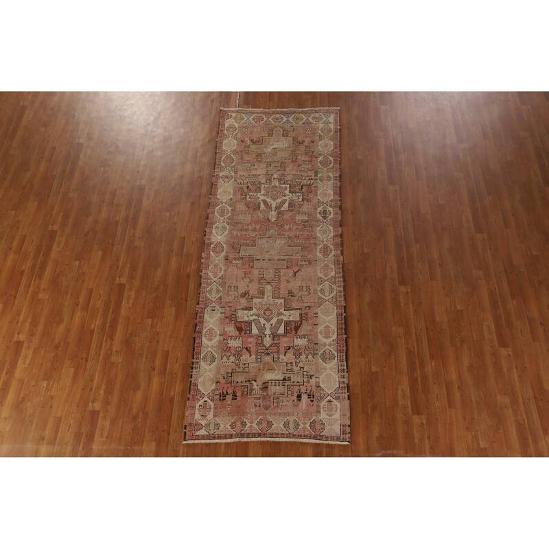 Hand Woven Oriental 100% Wool Carpet Traditional Tribal Pink Sumak Runner Rug - 10' 2'' X 3' 9''