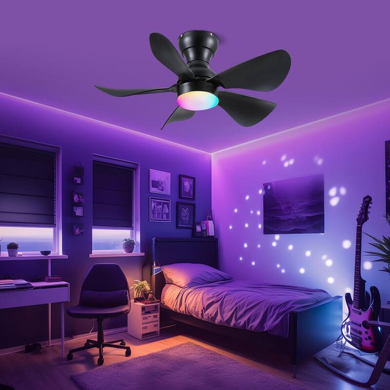 36/46 inches RGB Flush Mount Ceiling Fan with Light and Remote
