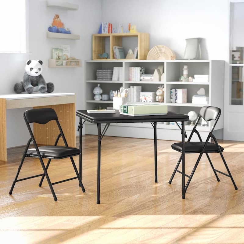 Kids Colorful 3 Piece Folding Table and Chair Set - Black