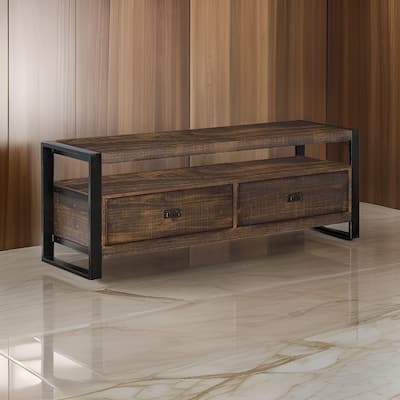 Flint TV Media Console, 3 Drawers, 2 Shelves, Dark Brown Wood, 64 Inch