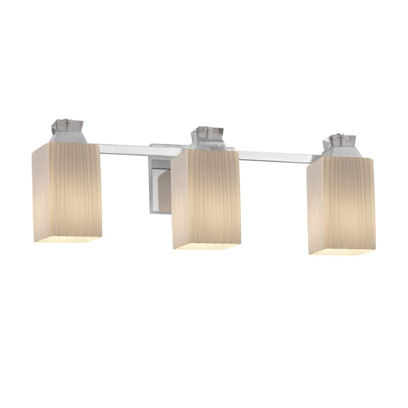 Justice Design Fusion Ardent 3-light Polished Chrome Bath Bar, Ribbon Square w/ Flat Rim Shade