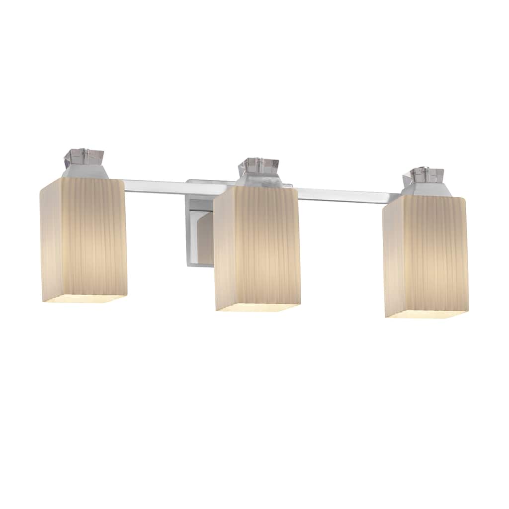 Justice Design Fusion Ardent 3-light Polished Chrome Bath Bar, Ribbon Square w/ Flat Rim Shade