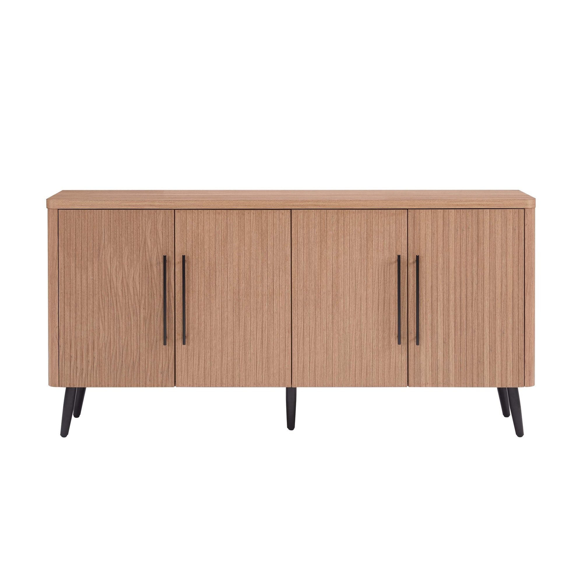 Mid-Century Modern Sideboard Buffet for 60" TV, with Ribbed Soft Close Doors & 8 Hidden Adjustable Shelves