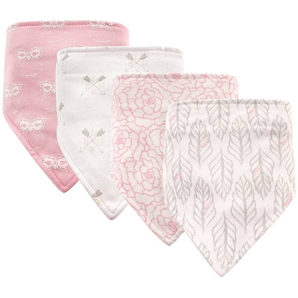 slide 1 of 1, Hudson Baby Infant Girl Cotton Bandana Bibs 4pk, Gray Feather, One Size - Gray Feather - One Size One Size - Gray Feather