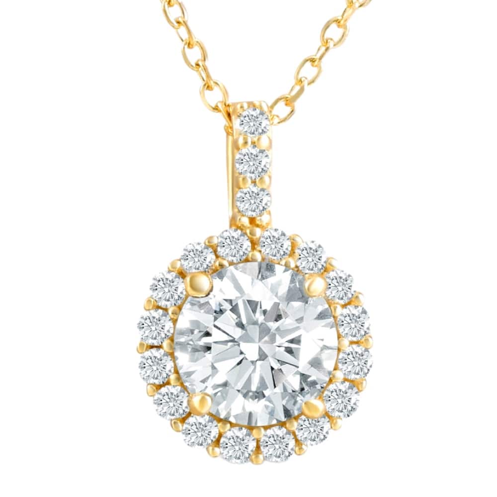 Bliss Diamond 1 1/4Ct Halo Diamond Moissanite Pendant Necklace 18" Yellow Gold (1/3" tall)