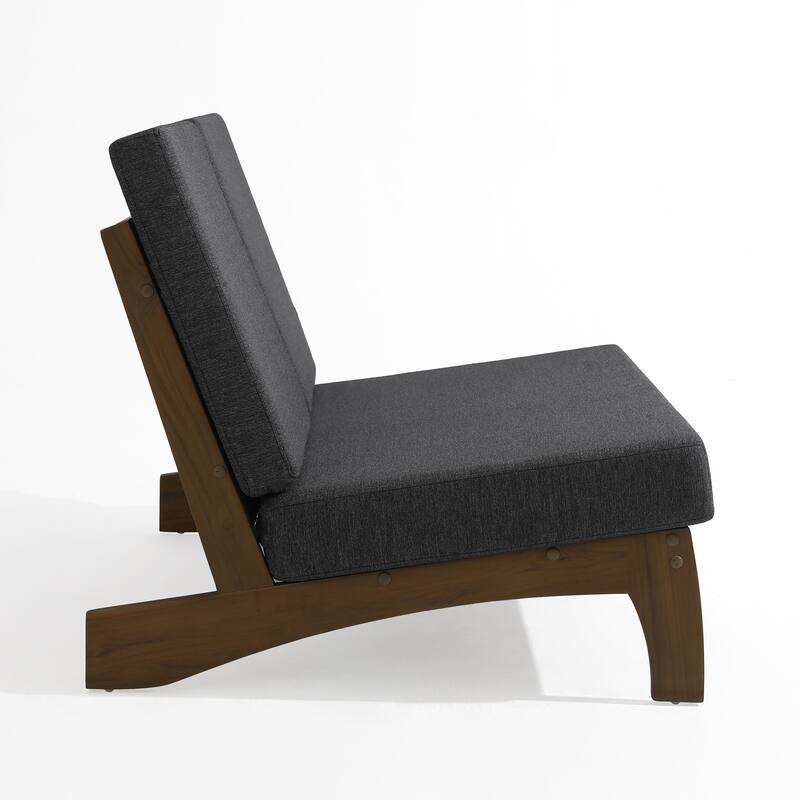 Teak Outdoor Armless Lounge Chair Set Loveseat with Cushions