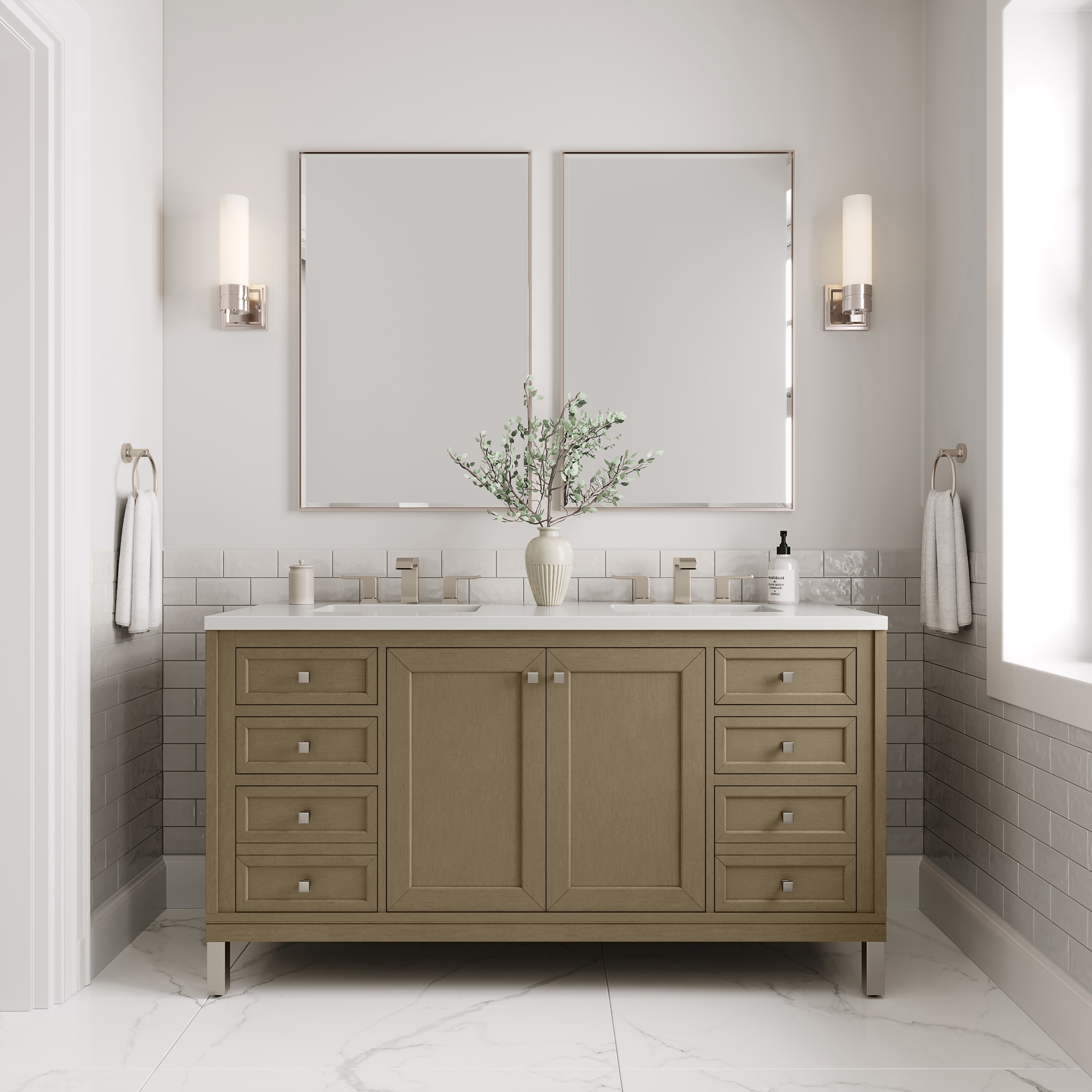 James Martin Vanities Chicago 60" Double Vanity, Walnut Whisper