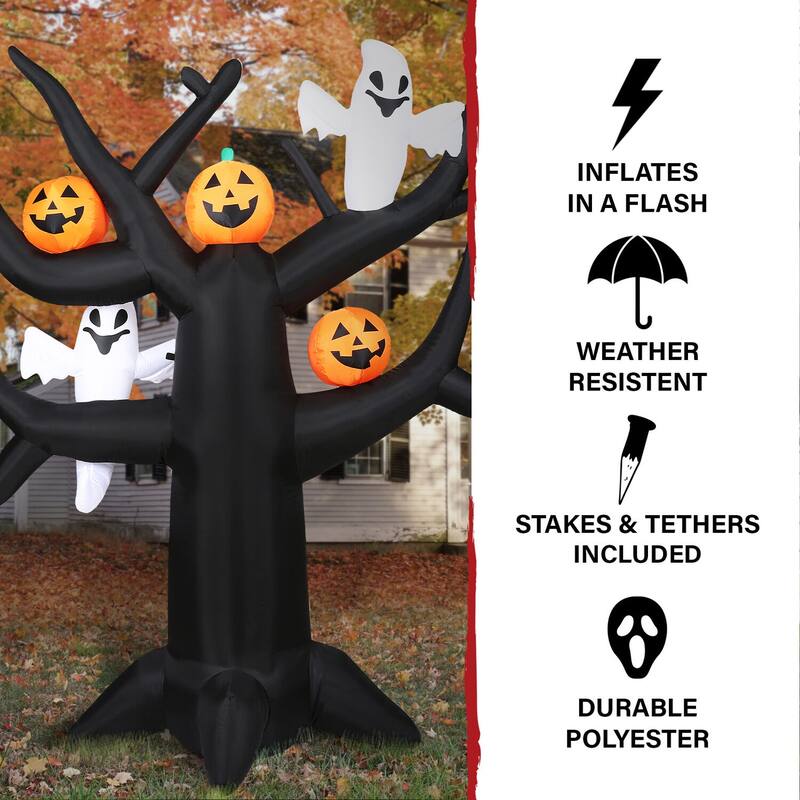 Haunted Hill Farm 8-Ft. Pre-Lit Inflatable Spooky Tree with Ghosts and Pumpkins