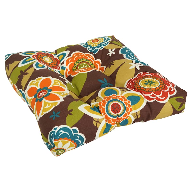 19-inch Square Tufted Indoor/Outdoor Chair Cushion - 19" x 19" - Annie Chocolate