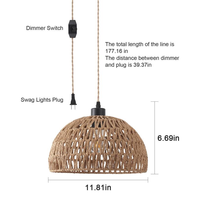 1-Light 11.81"W Rattan Pendant Lights for Kitchen Island Living Room