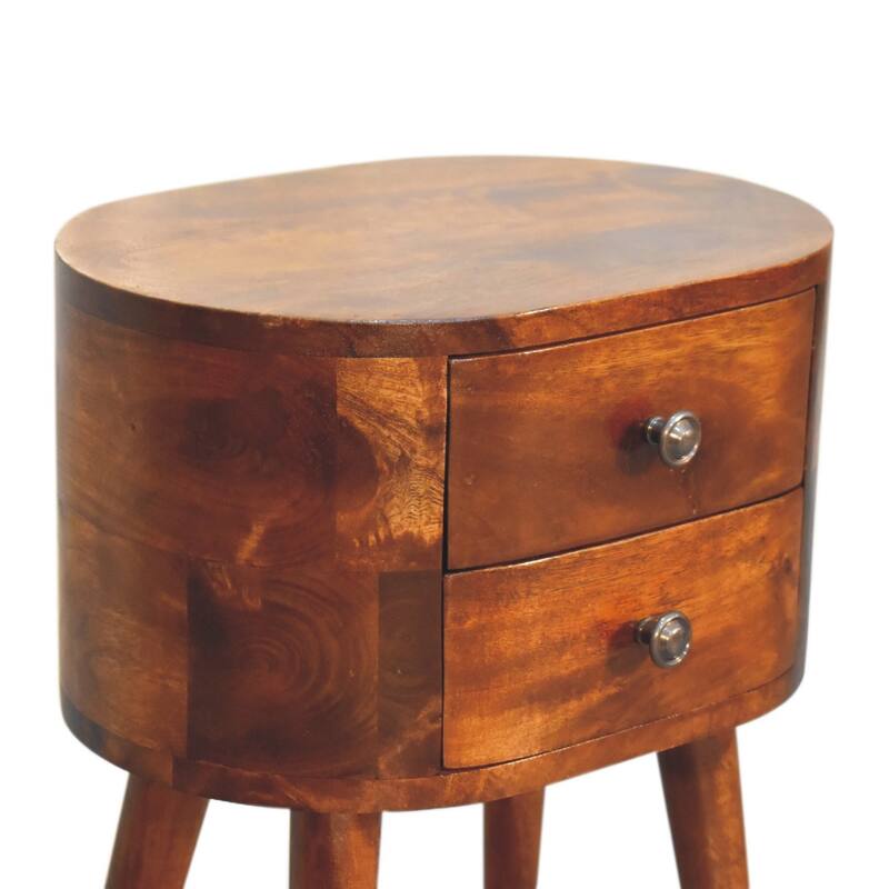 HomeRoots 20" Brown Solid Wood Oval Distressed Two Drawer Nightstand