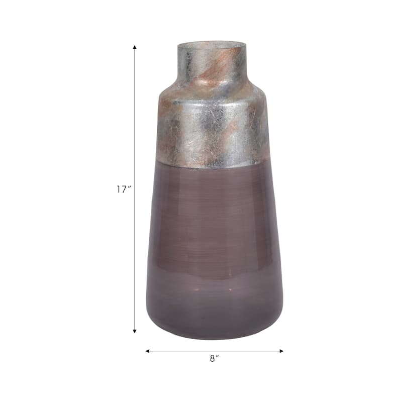 Modern Glam Glass Vase Metallic Textured Neck and Smooth Tapered Body