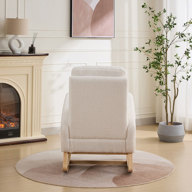 27.2"W Rocking Chair, Sherpa Glider Chair with High Back and Side Pocket, Rocking Accent Armchair with Rubber Wood Legs