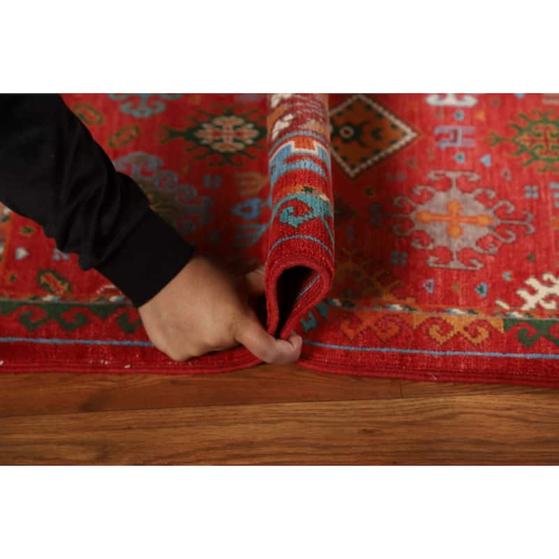 Geometric Red Kazak Oriental Foyer Rug Handmade Wool Carpet - 2'0"x 3'0"
