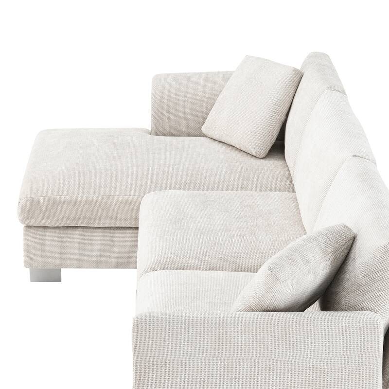L-Shaped Sectional Sofa with Chaise Lounge, Oversized Chenille Upholstered Sofa, 4 Seater Sofa with 2 Throw Pillows