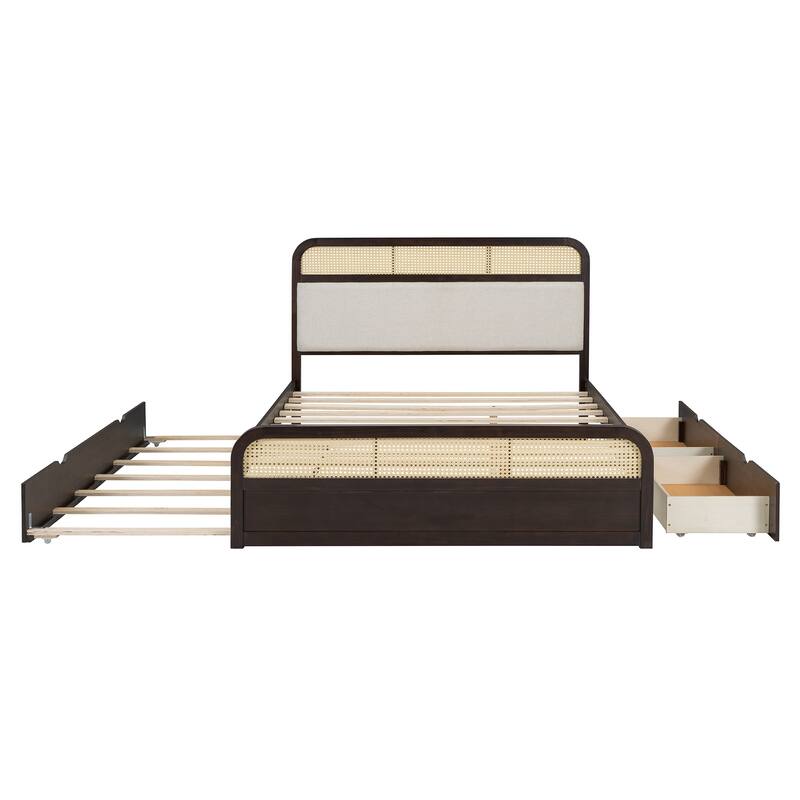 Espresso Modern Queen Size Bed with Trundle and Drawers