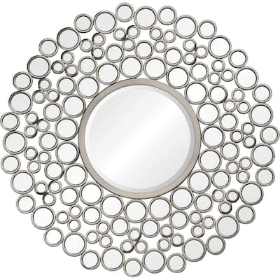 41.75" Silver Nickel Finish Framed Beveled Round Wall Mirror