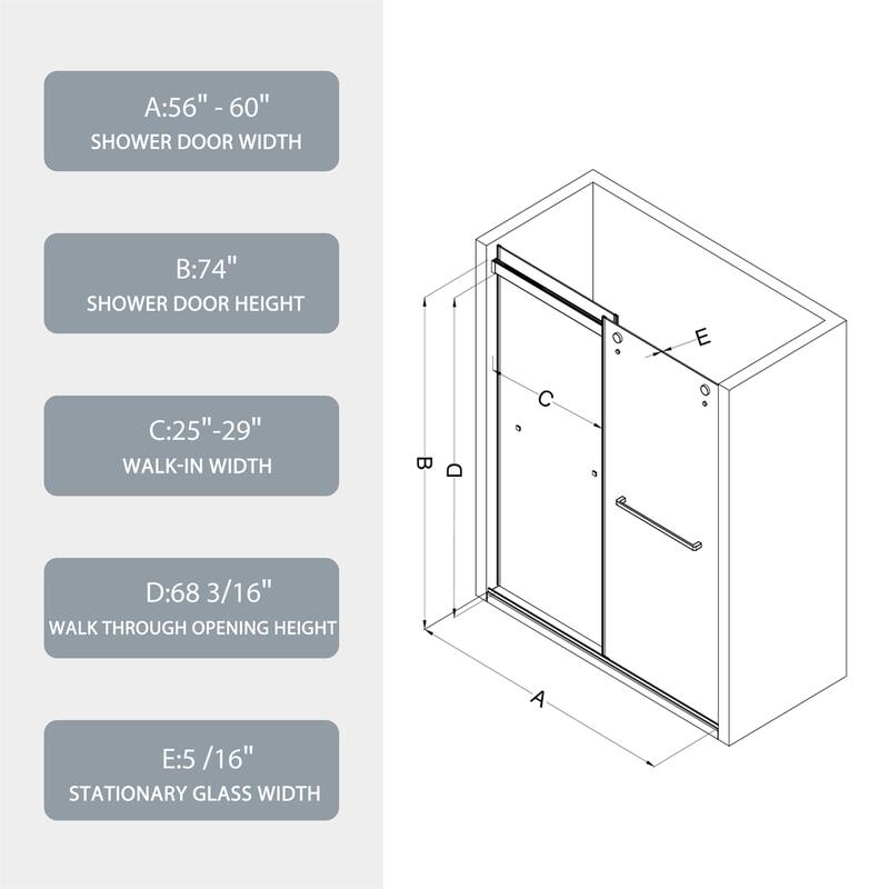 60" x 74" Brushed Gold Frameless Bypass Shower Door