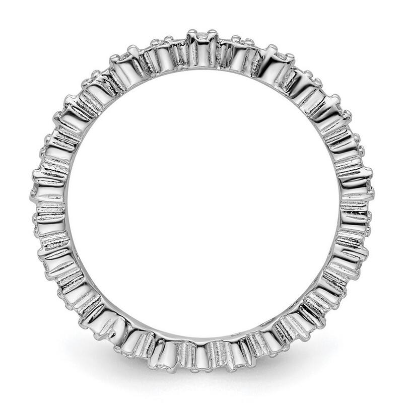Curata 925 Sterling Silver Polished Prong set Stackable Expressions White Topaz and Diamond Ring