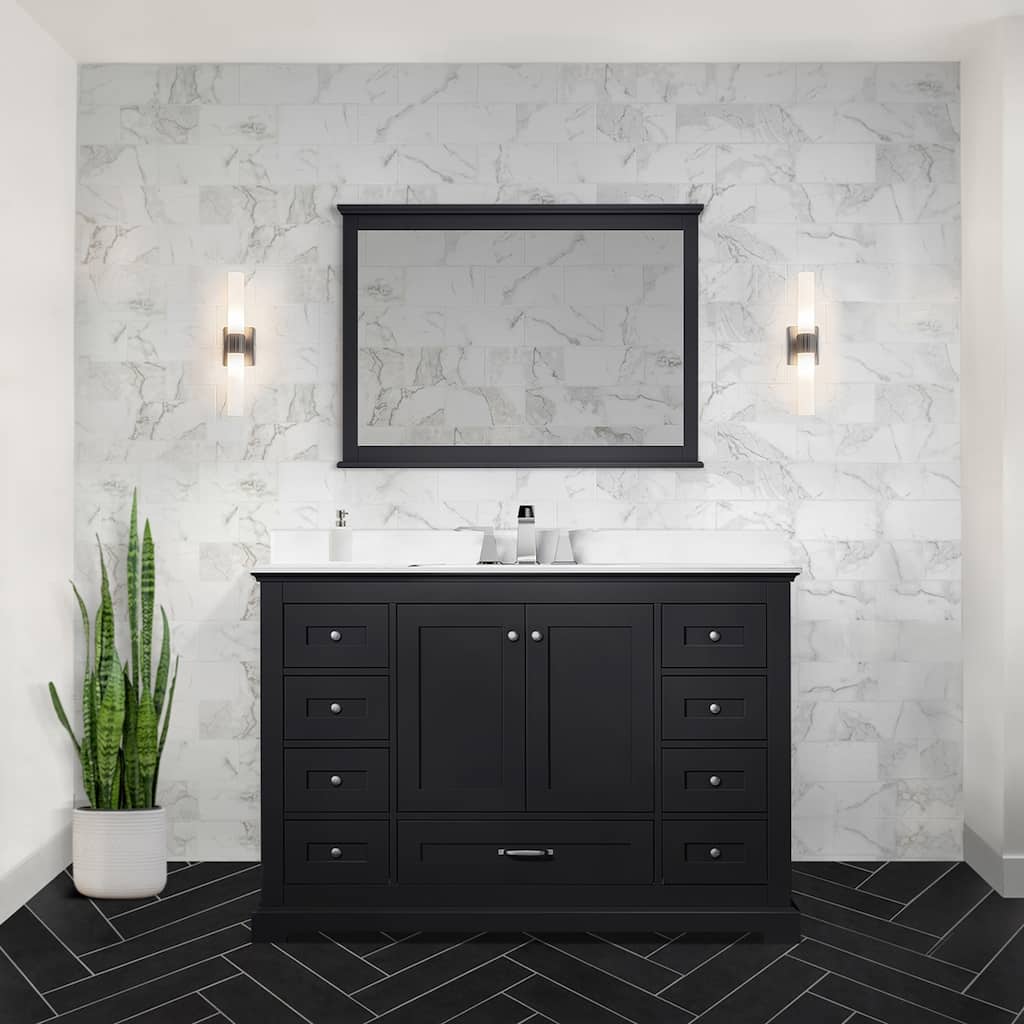 Dukes 48 in. W x 22 in. D Navy Blue Double Bath Vanity, Cultured Marble Top, and 46 in. Mirror