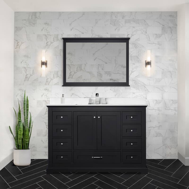 Dukes 48 in. W x 22 in. D White Single Bath Vanity, Cultured Marble Top, Faucet Set, and 46 in. Mirror