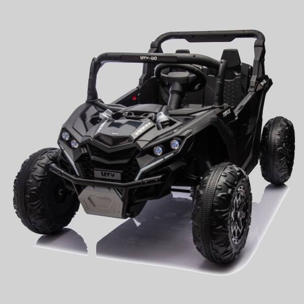 slide 2 of 5, 24V Two-Seater Kids UTV Ride On with Remote, Shock Absorber, Large Wheels, Music, USB, LED Lights for 3+ Years Old Black