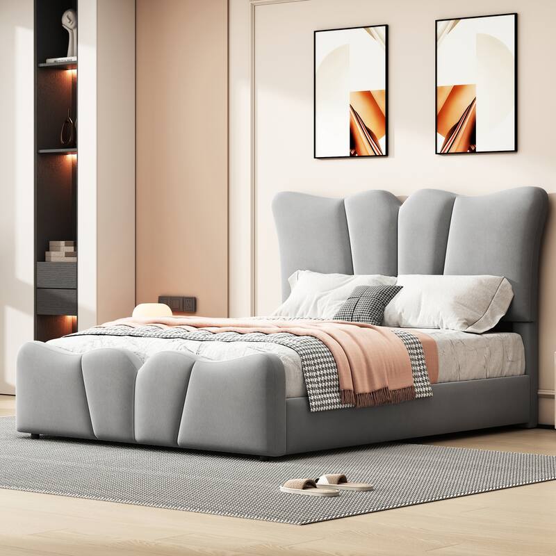Luxurious Velvet Upholstered Platform Bed - Twin/Full Sizes with Stylish Headboard & Footboard, Sturdy Construction