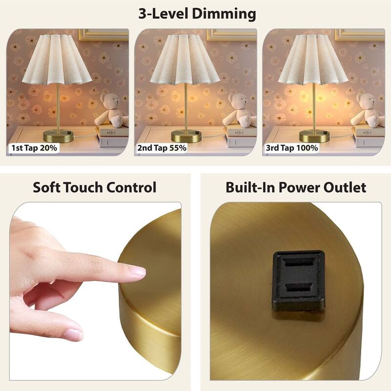 Tap-Control and Dimmable Accent Table Lamp with Power Outlet Gold See below