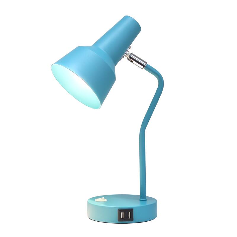 Modern Metal Gooseneck Desk Lamp with Dual USB Charging Ports Adjustable Arm Multiple Colors - 7.8" (L) x 5.2" (W) x 15.2" (H)