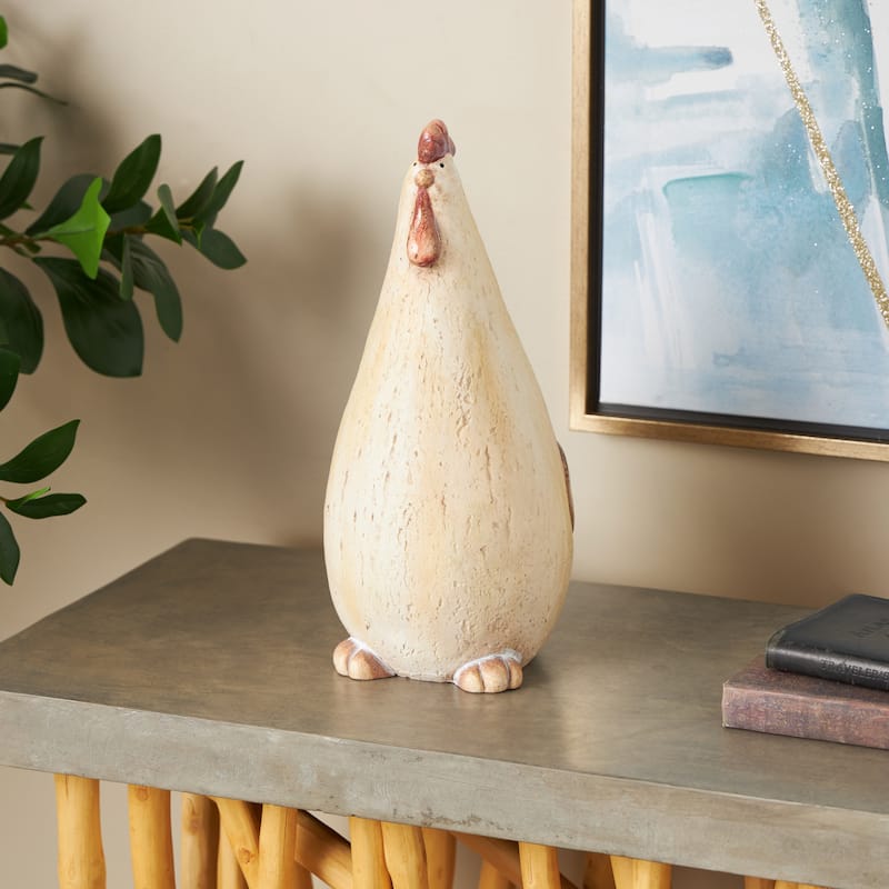 Magnesium Oxide Rooster Standing Garden Sculpture with Red Accents - Cream - Roche River Decor