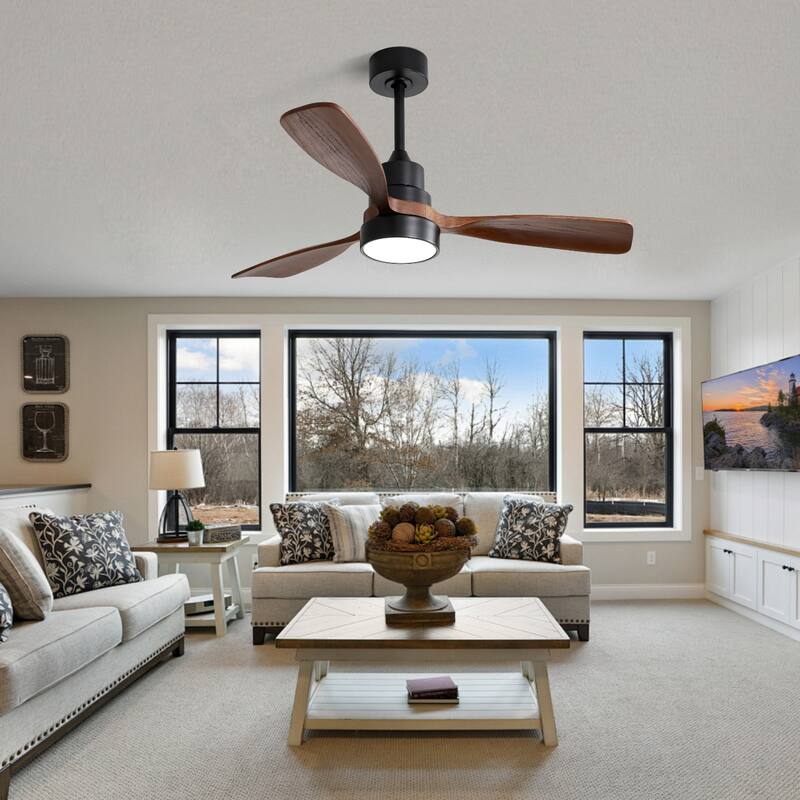 48 Inch Low Profile Ceiling Fan DC 3 Solid Wood Fan Blade Noiseless Reversible Motor Remote Control With Light