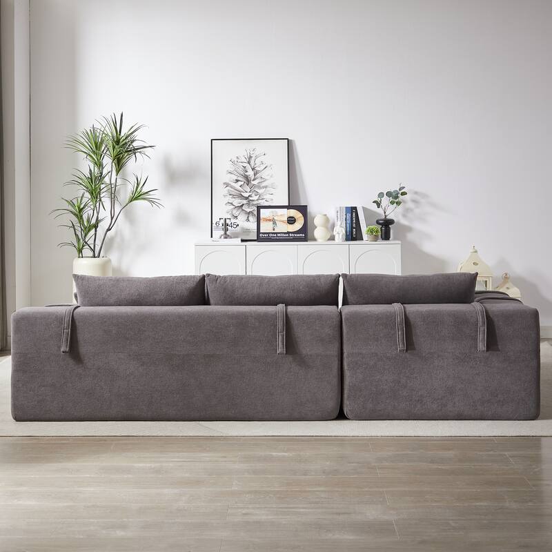 Modern Chenille Upholstered Sectional Sofa Couch Set,Modular L Shaped Sectional Living Room Sofa Set With 6 Pillows(Left Chaise)