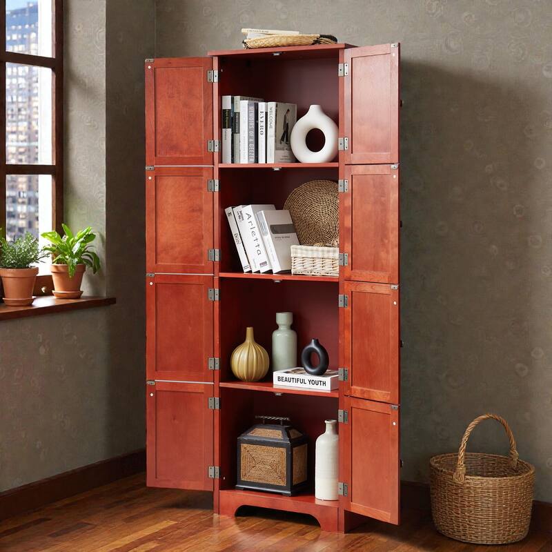 72.4 in Tall Storage Cabinet with 8 Doors and 4 Shelves, Freestanding Bookshelf Pantry Cabinet for Living Room