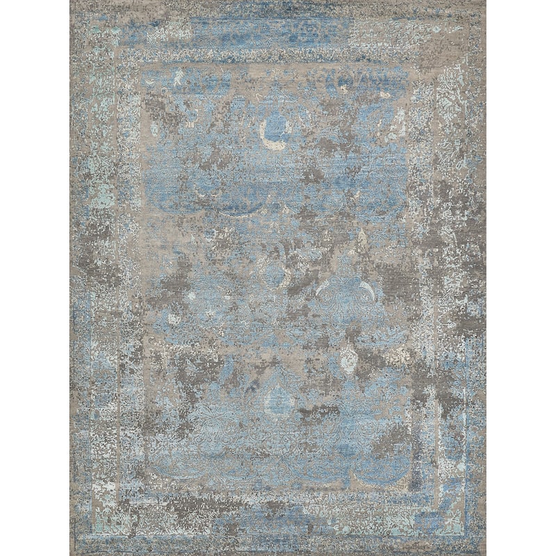EXQUISITE RUGS Maison Hand-knotted Wool/Bamboo Silk Grey/Blue Area Rug.